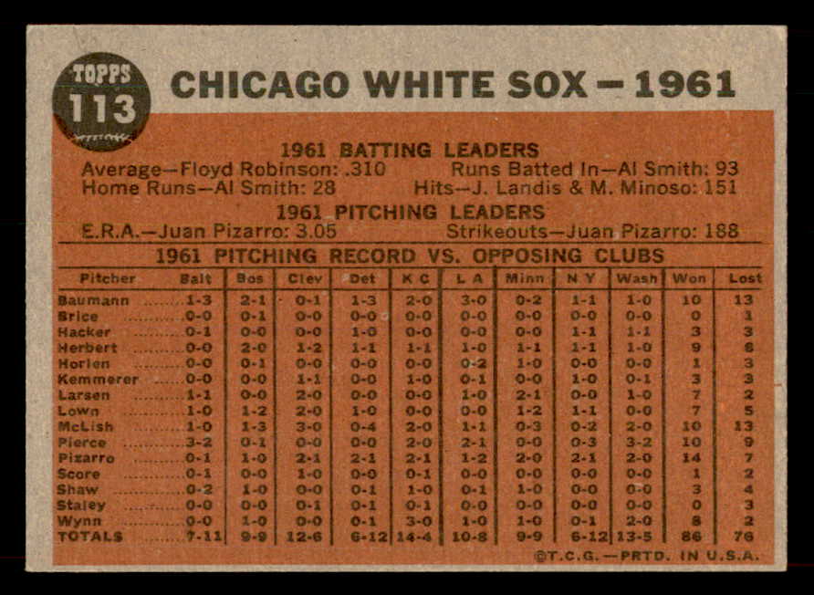 1962 Topps Baseball #113 Chicago White Sox Team VG-EX 546704