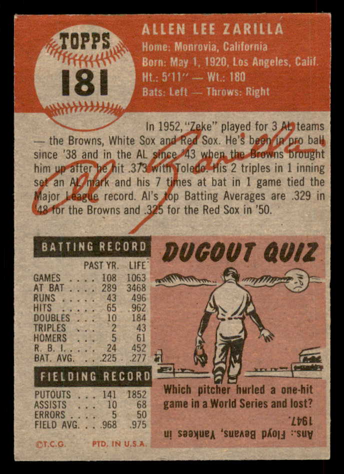 1953 Topps Baseball #181 Al Zarilla Red Sox EX 546754