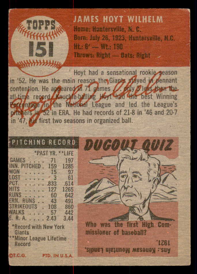 1953 Topps Baseball #151 Hoyt Wilhelm Giants GD-VG 546978