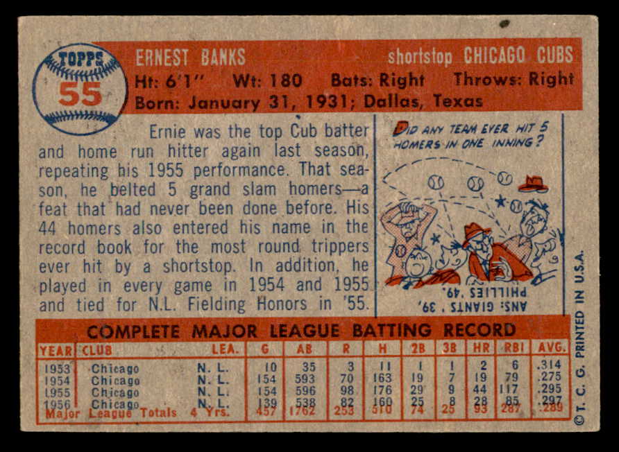 1957 Topps Baseball #055 Ernie Banks Cubs EX-MT 547221