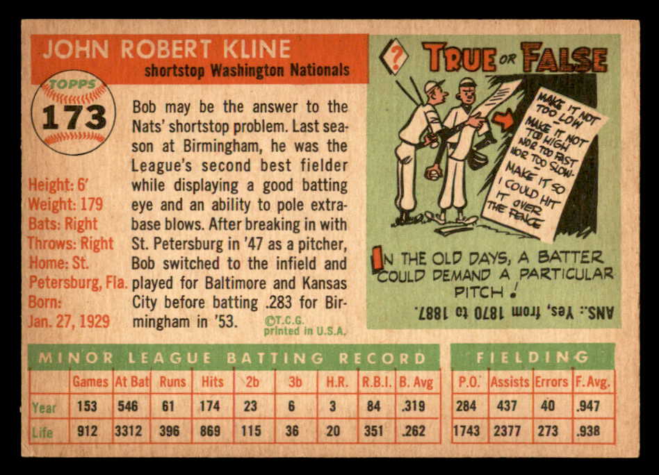 1955 Topps Baseball #173 Bob Kline Senators EX-MT 547252