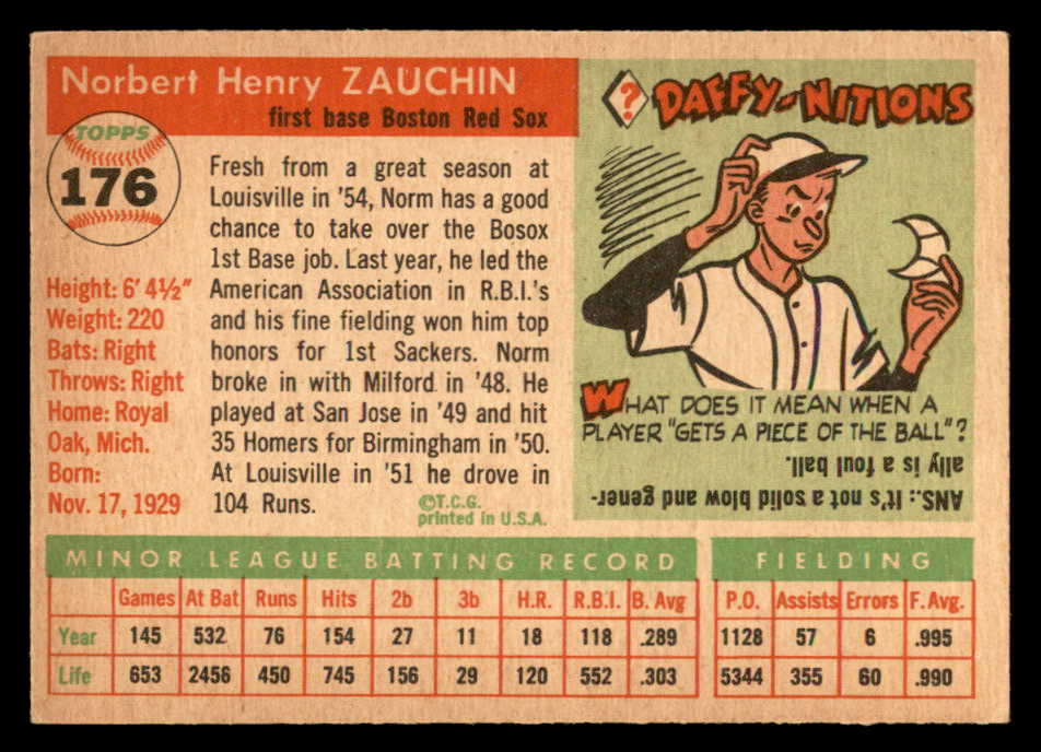 1955 Topps Baseball #176 Norm Zauchin Red Sox EX 547254