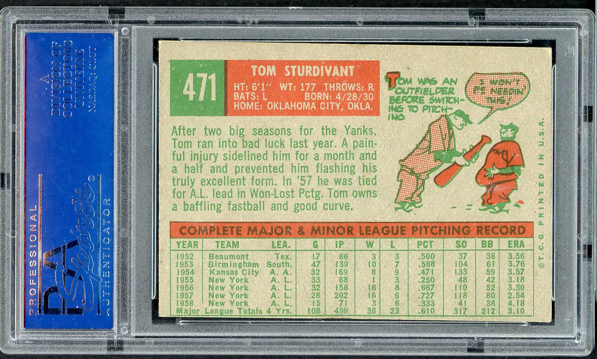 1959 Topps Baseball #471 Tom Sturdivant Yankees PSA 6 EX-MT 547593