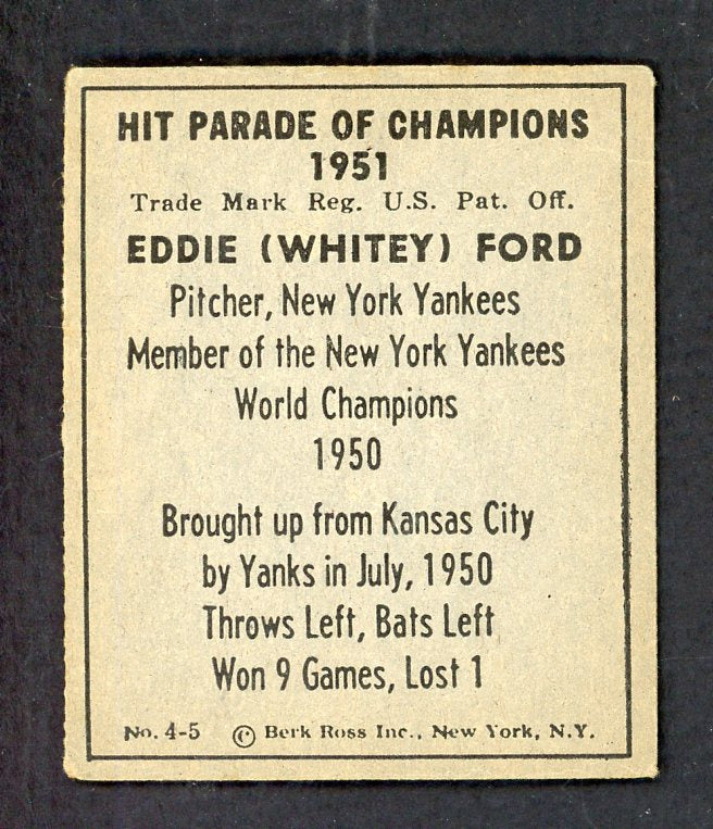 1951 Berk Ross # 4-5 Whitey Ford Yankees EX 547675