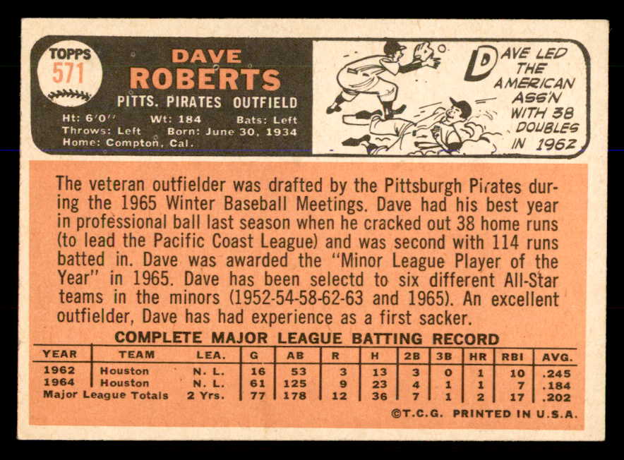 1966 Topps Baseball #571 Dave Roberts Pirates EX-MT 548006