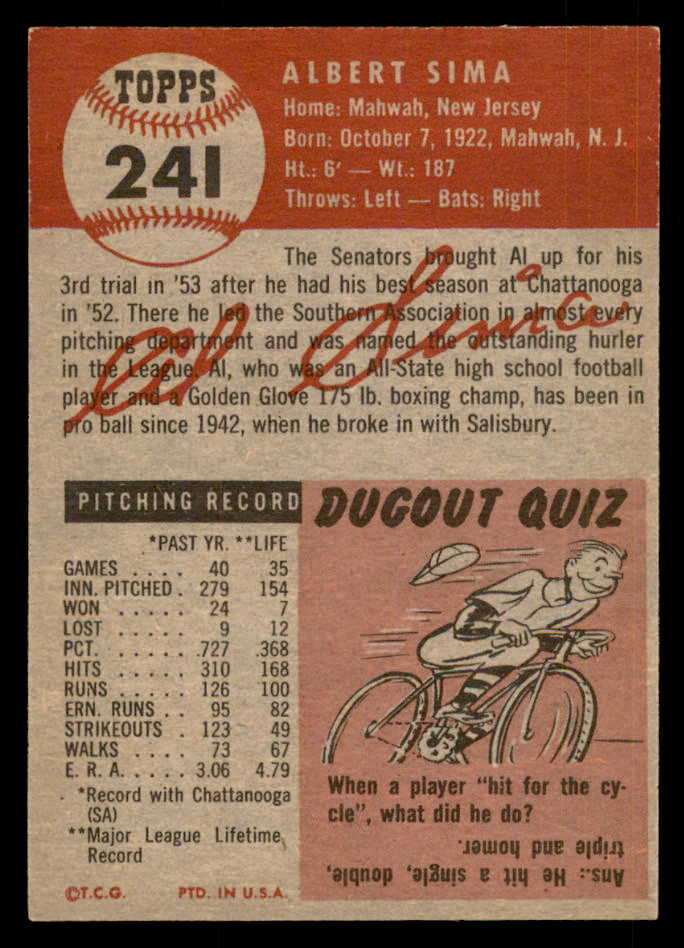 1953 Topps Baseball #241 Al Sima Senators EX-MT 548243