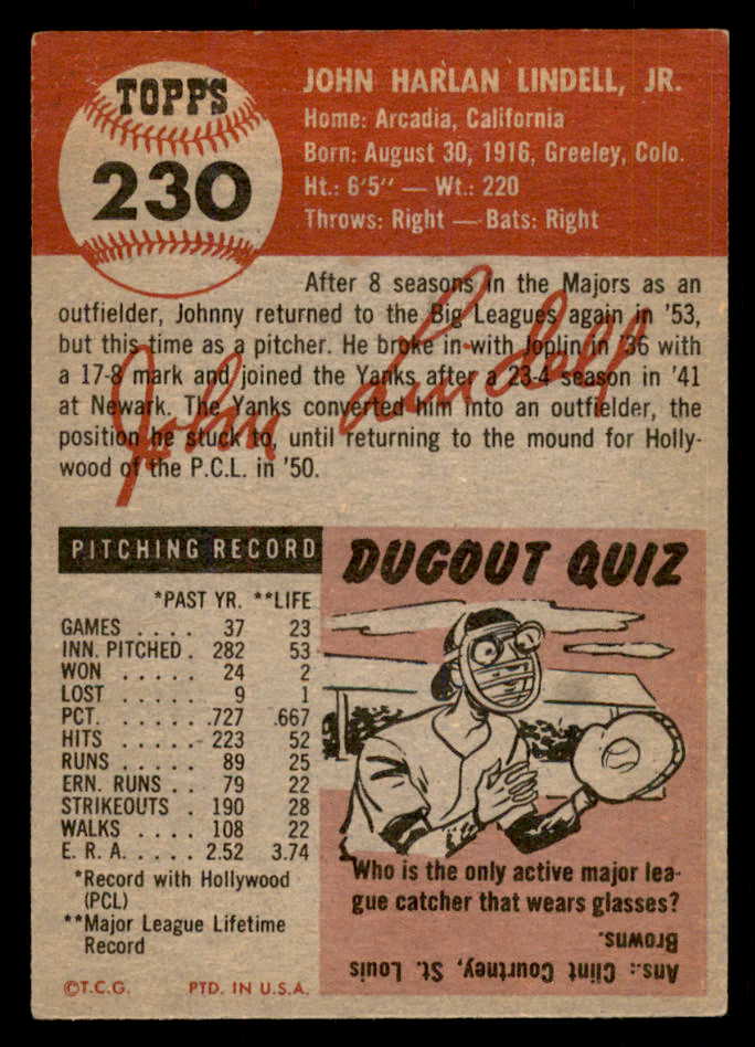 1953 Topps Baseball #230 Johnny Lindell Pirates EX-MT 548261