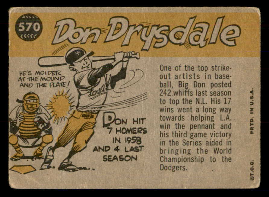 1960 Topps Baseball #570 Don Drysdale A.S. Dodgers VG 548753