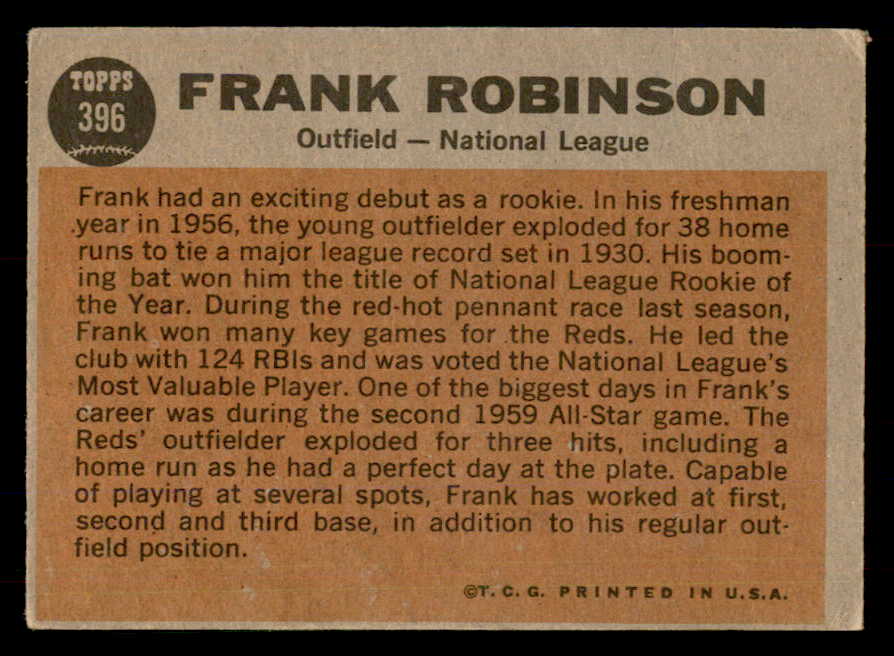 1962 Topps Baseball #396 Frank Robinson A.S. Reds VG 548772