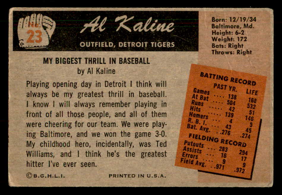 1955 Bowman Baseball #023 Al Kaline Tigers VG 548876