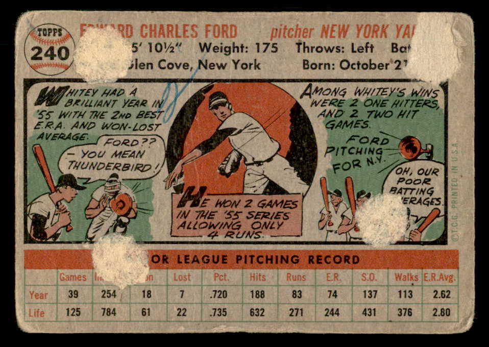 1956 Topps Baseball #240 Whitey Ford Yankees Good residue back 548878