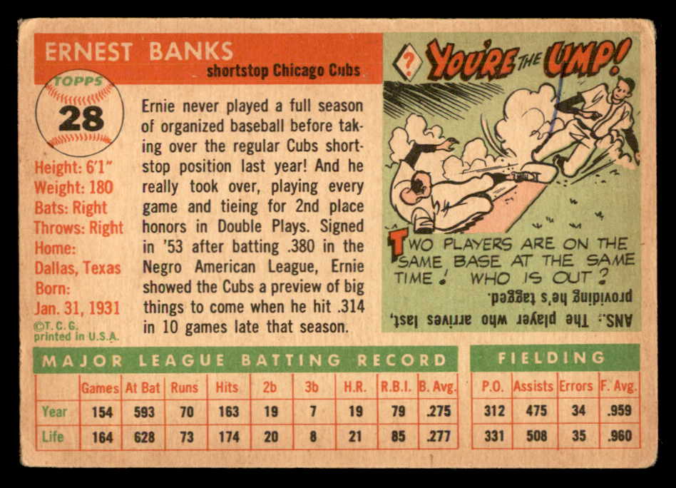 1955 Topps Baseball #028 Ernie Banks Cubs VG 548890