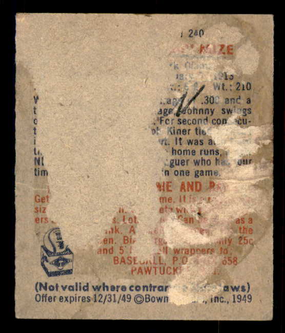 1949 Bowman Baseball #085 Johnny Mize Giants Poor back damage ink 548966