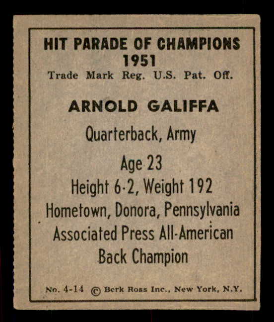 1951 Berk Ross #004-14 Arnold Galiffa Army EX 549358