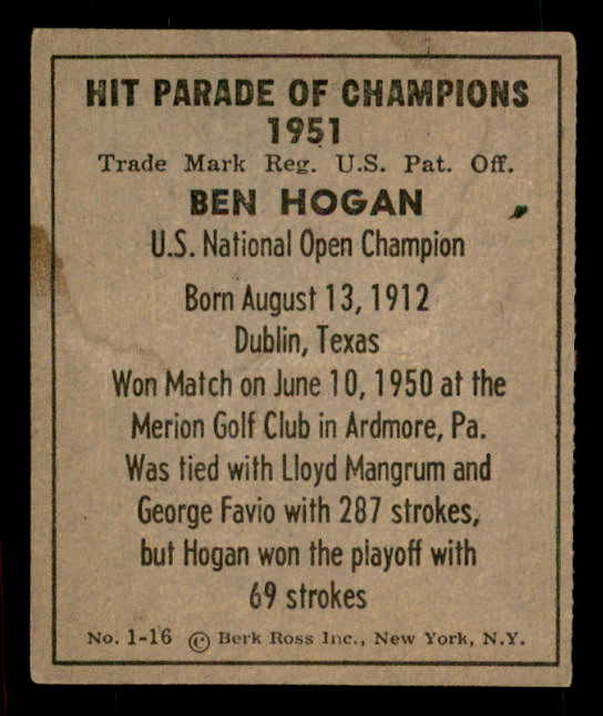 1951 Berk Ross #001-16 Ben Hogan Golf GD-VG 549380