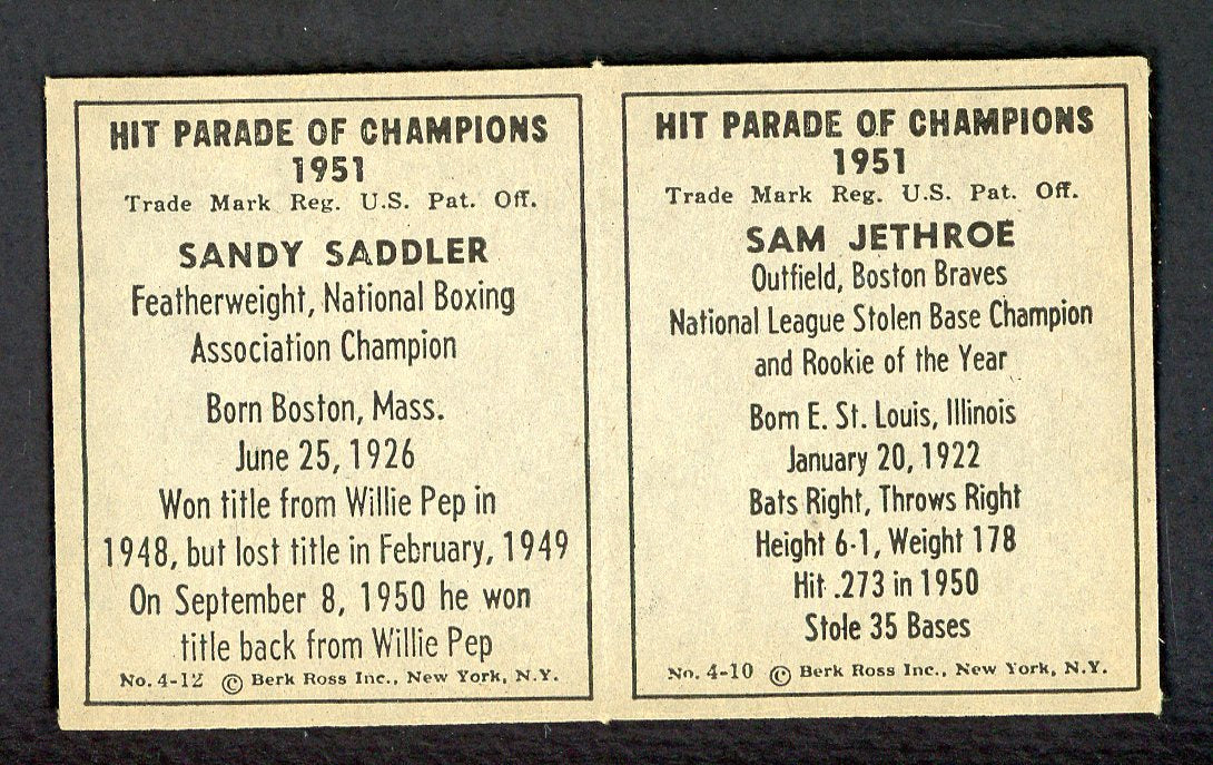 1951 Berk Ross Panel Sam Jethroe Sandy Saddler EX-MT 549406