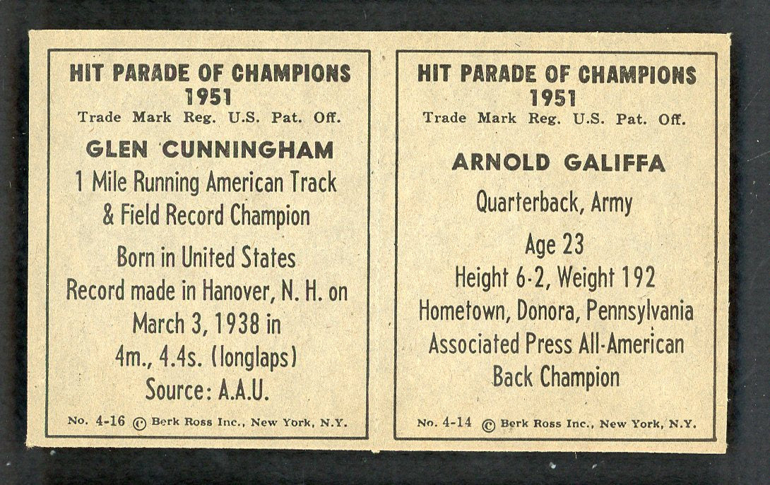 1951 Berk Ross Panel Arnold Galiffa Glen Cunningham NR-MT 549408