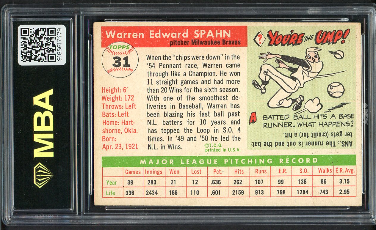1955 Topps Baseball #031 Warren Spahn Braves MBA 4 VG-EX 549648