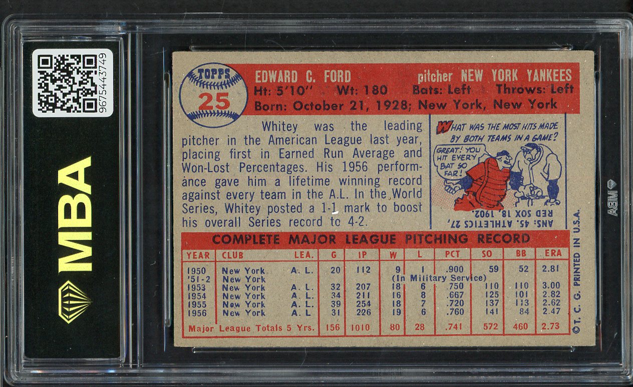 1957 Topps Baseball #025 Whitey Ford Yankees MBA 7 NM 549664
