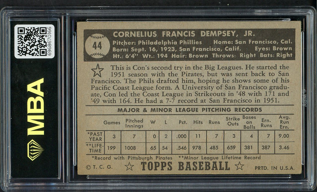 1952 Topps Baseball #044 Con Dempsey Phillies MBA 4 VG-EX Black 549718