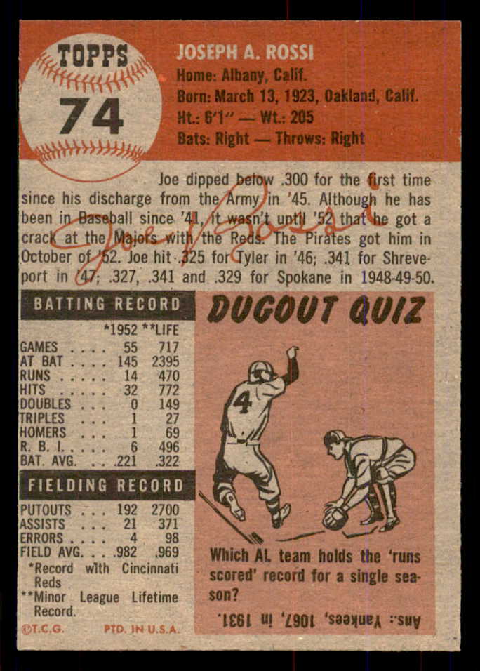 1953 Topps Baseball #074 Joe Rossi Pirates NR-MT 549769