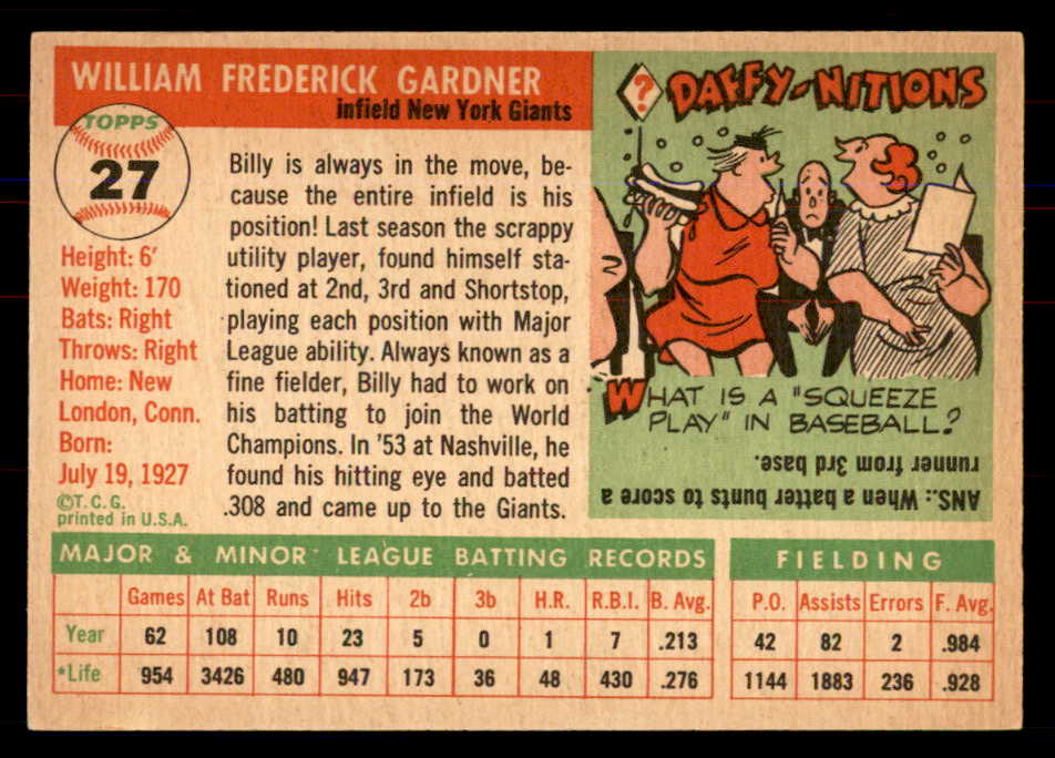 1955 Topps Baseball #027 Bill Gardner Giants NR-MT 549861