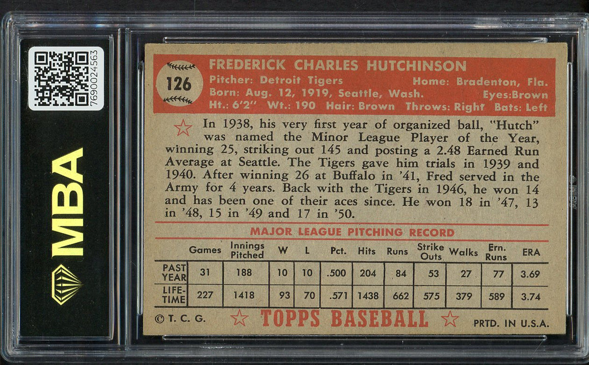 1952 Topps Baseball #126 Fred Hutchinson Tigers MBA 5 EX 550017