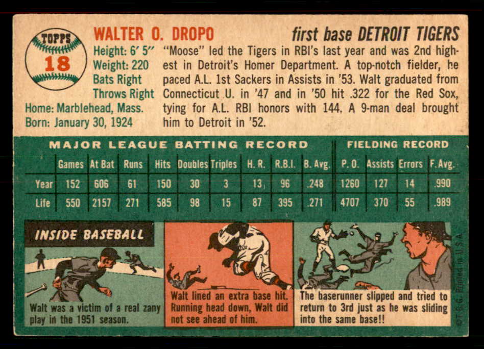 1954 Topps Baseball #018 Walt Dropo Tigers EX-MT 550114