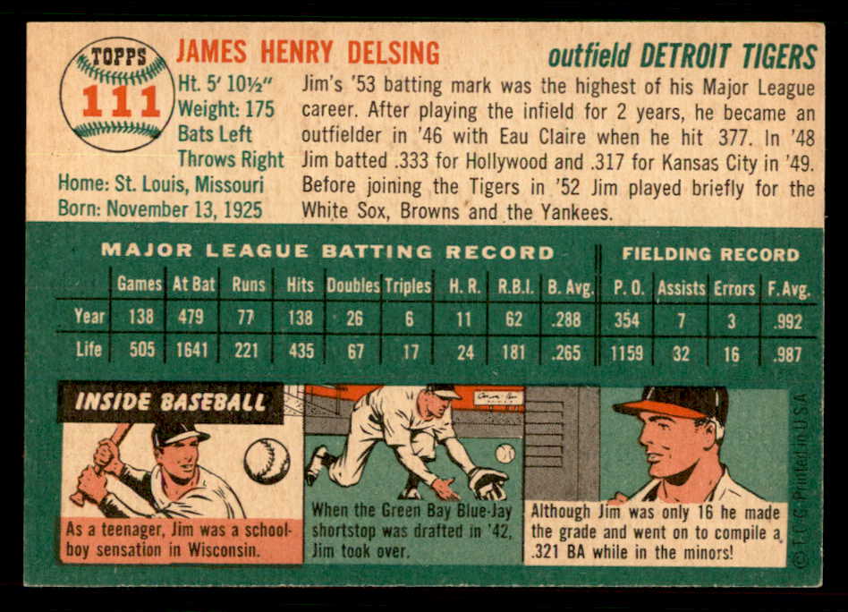 1954 Topps Baseball #111 Jim Delsing Tigers EX-MT 550126