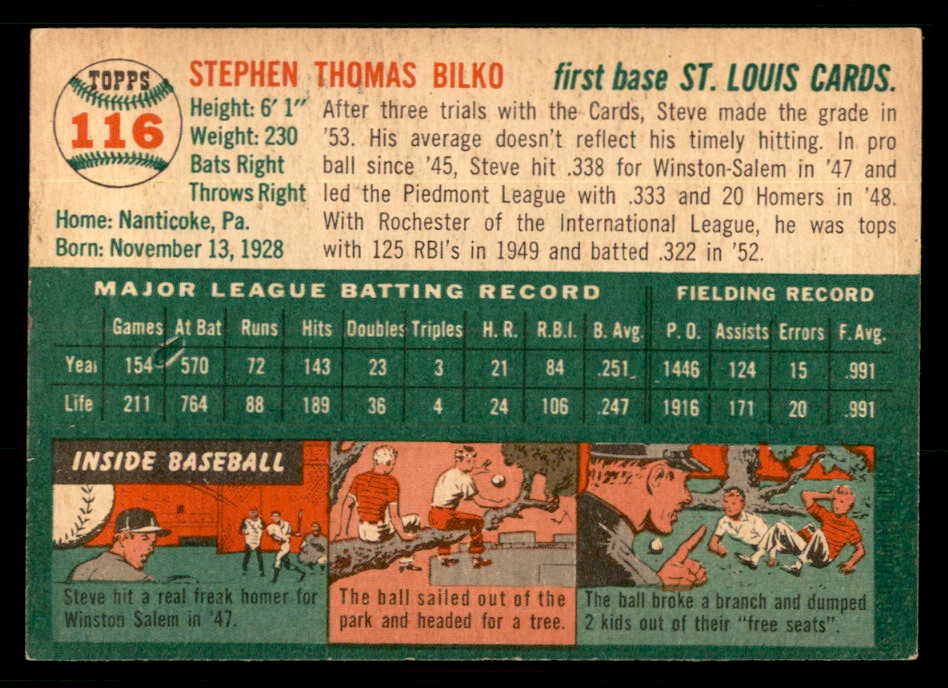 1954 Topps Baseball #116 Steve Bilko Cardinals EX-MT 550130