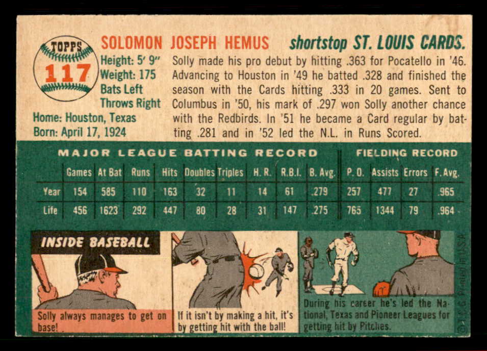 1954 Topps Baseball #117 Solly Hemus Cardinals EX-MT 550131