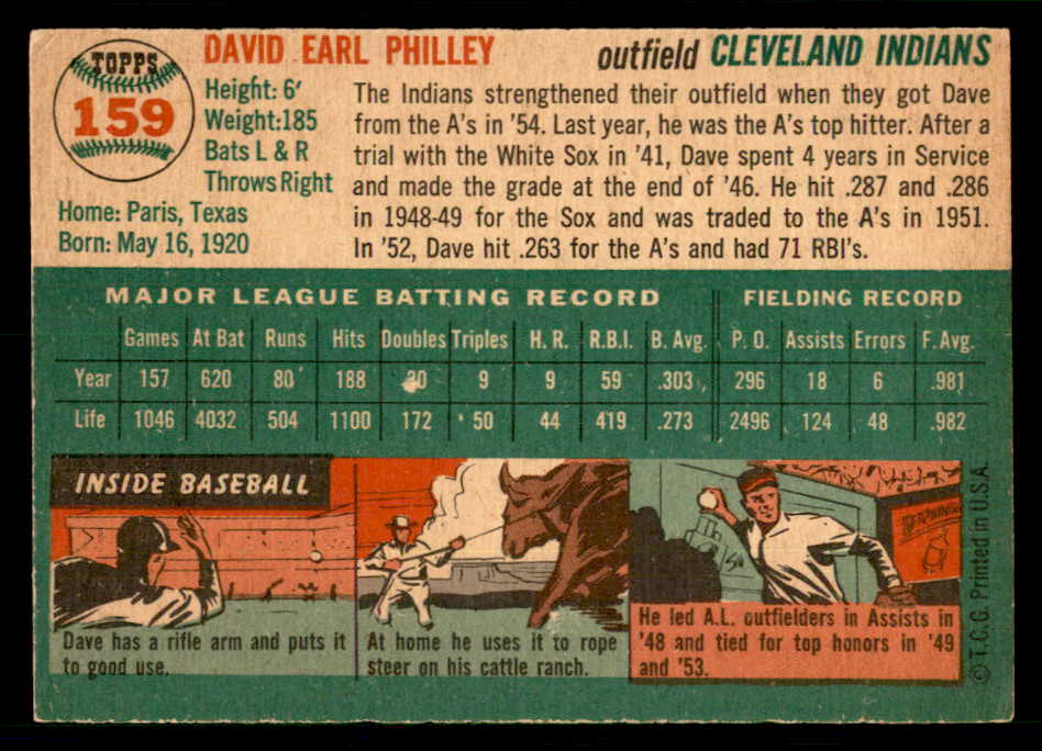 1954 Topps Baseball #159 Dave Philley Indians EX-MT 550145
