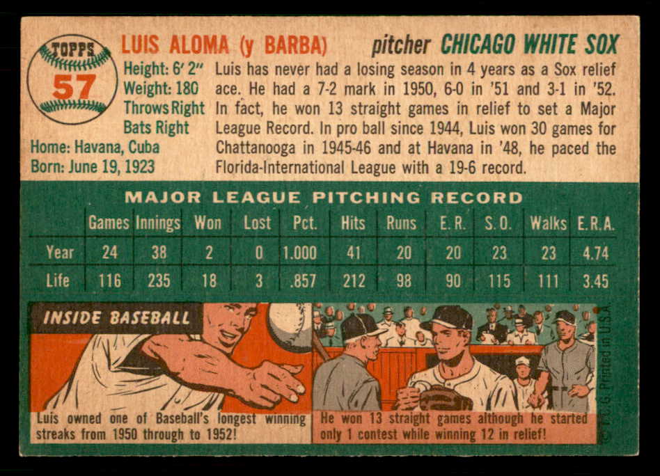 1954 Topps Baseball #057 Luis Aloma White Sox EX-MT 550188