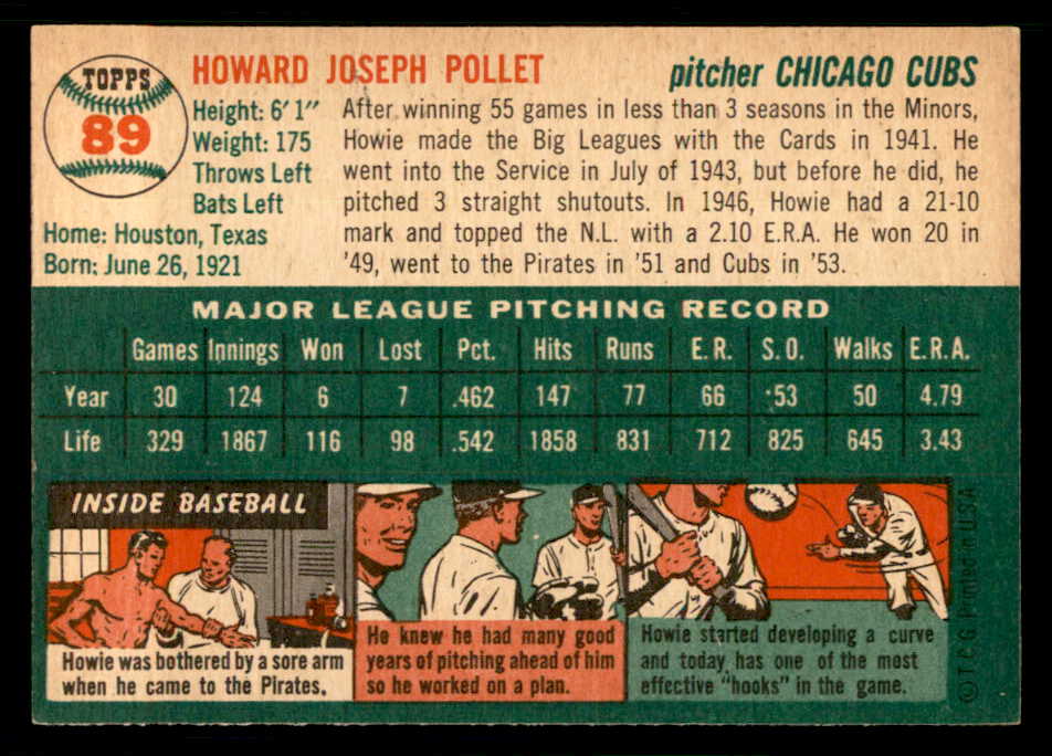 1954 Topps Baseball #089 Howie Pollet Cubs EX-MT 550210