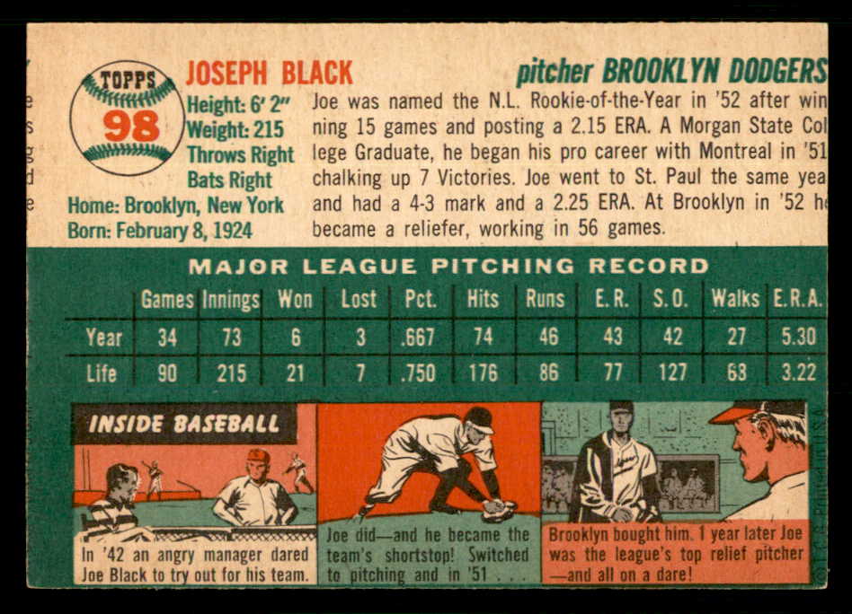1954 Topps Baseball #098 Joe Black Dodgers EX-MT 550214
