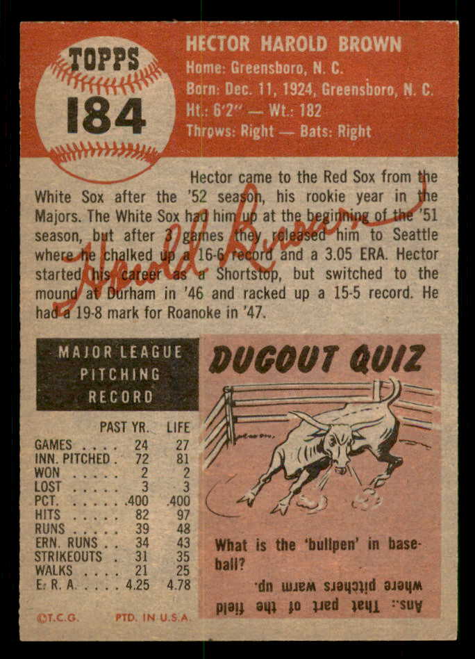 1953 Topps Baseball #184 Hal Brown Red Sox EX-MT 550253