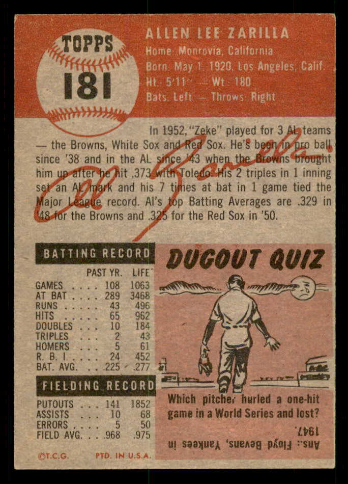 1953 Topps Baseball #181 Al Zarilla Red Sox EX-MT 550256