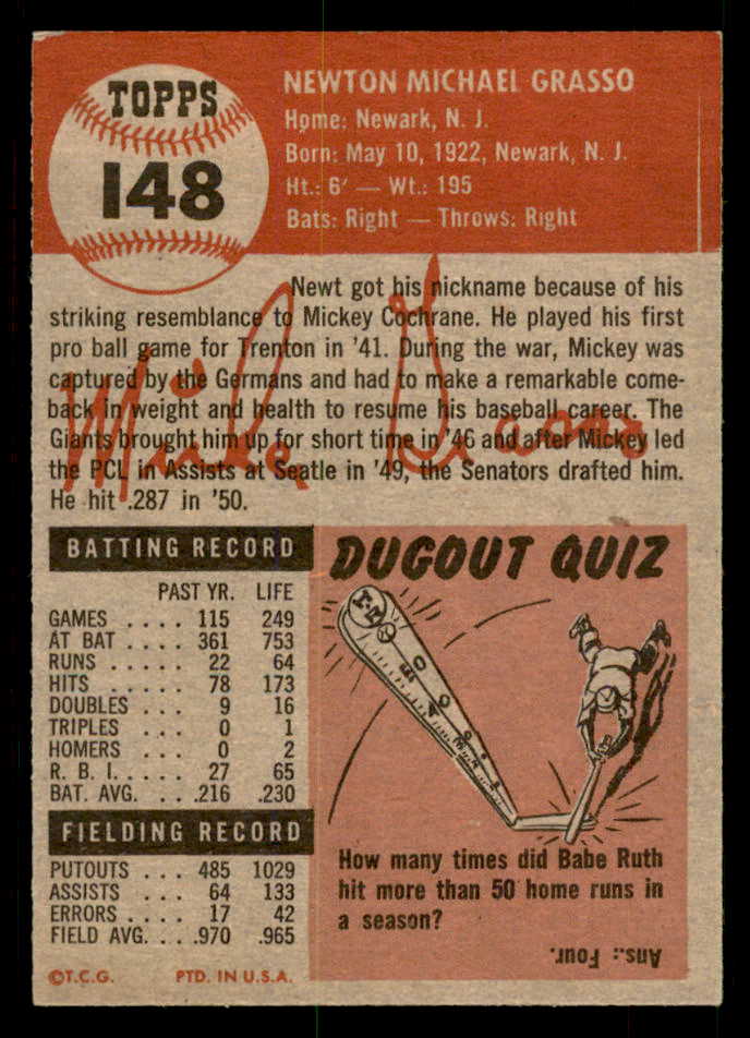 1953 Topps Baseball #148 Mickey Grasso Senators EX-MT 550268