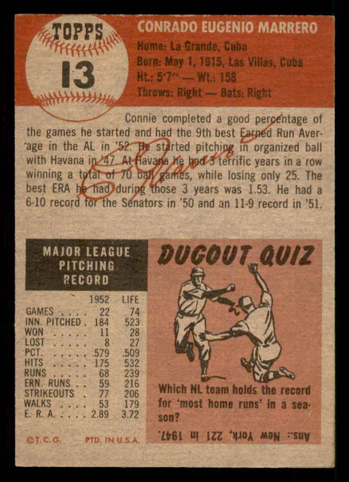 1953 Topps Baseball #013 Connie Marrero Senators EX-MT 550314
