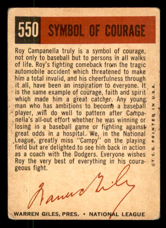 1959 Topps Baseball #550 Roy Campanella Dodgers VG 550369