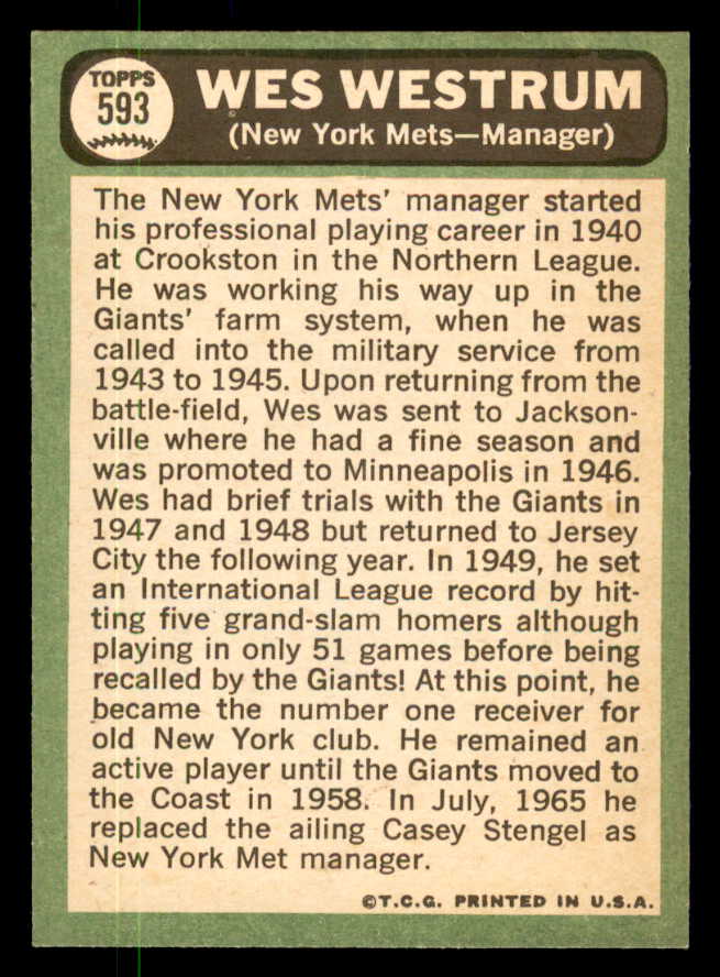 1967 Topps Baseball #593 Wes Westrum Mets NR-MT 550419