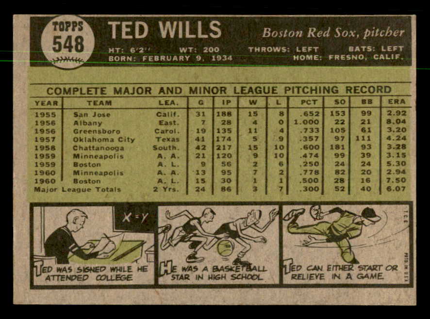 1961 Topps Baseball #548 Ted Wills Red Sox NR-MT 550435