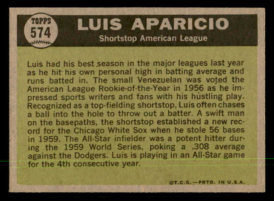 1961 Topps Baseball #574 Luis Aparicio A.S. White Sox NR-MT 550441