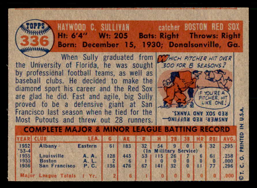 1957 Topps Baseball #336 Haywood Sullivan Red Sox EX-MT 550584