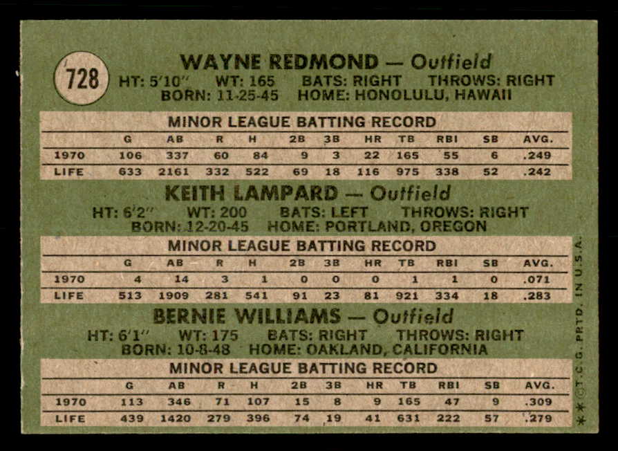 1971 Topps Baseball #728 Bernie Williams Giants EX-MT 550651