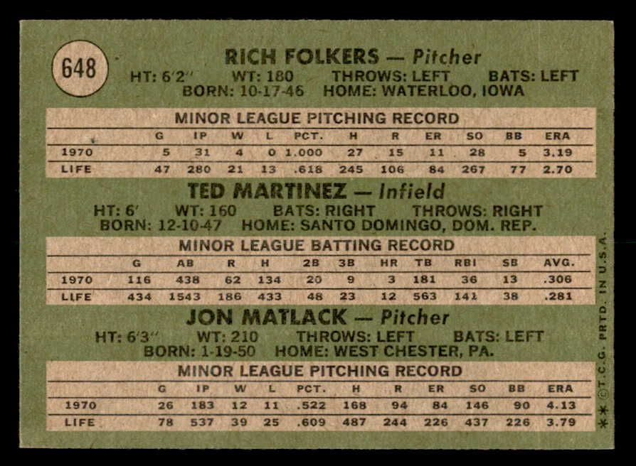 1971 Topps Baseball #648 Jon Matlack Mets EX-MT 550664