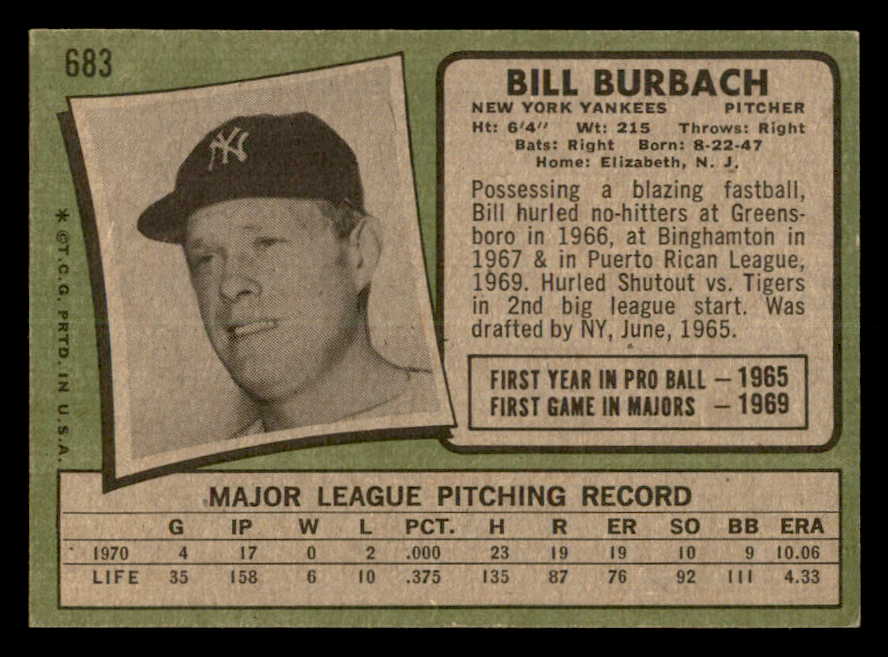1971 Topps Baseball #683 Bill Burbach Yankees EX-MT 550678