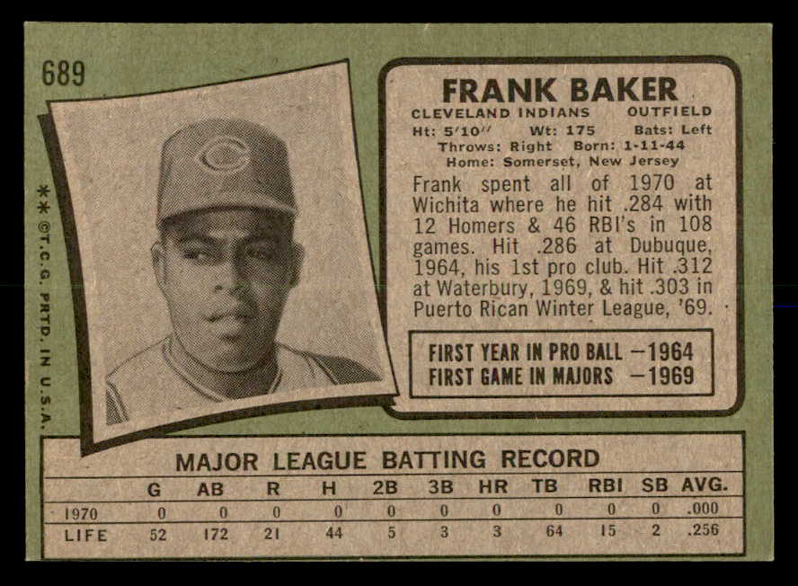 1971 Topps Baseball #689 Frank Baker Indians EX-MT 550695