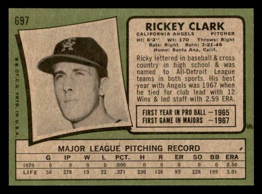 1971 Topps Baseball #697 Rickey Clark Angels NR-MT 550720
