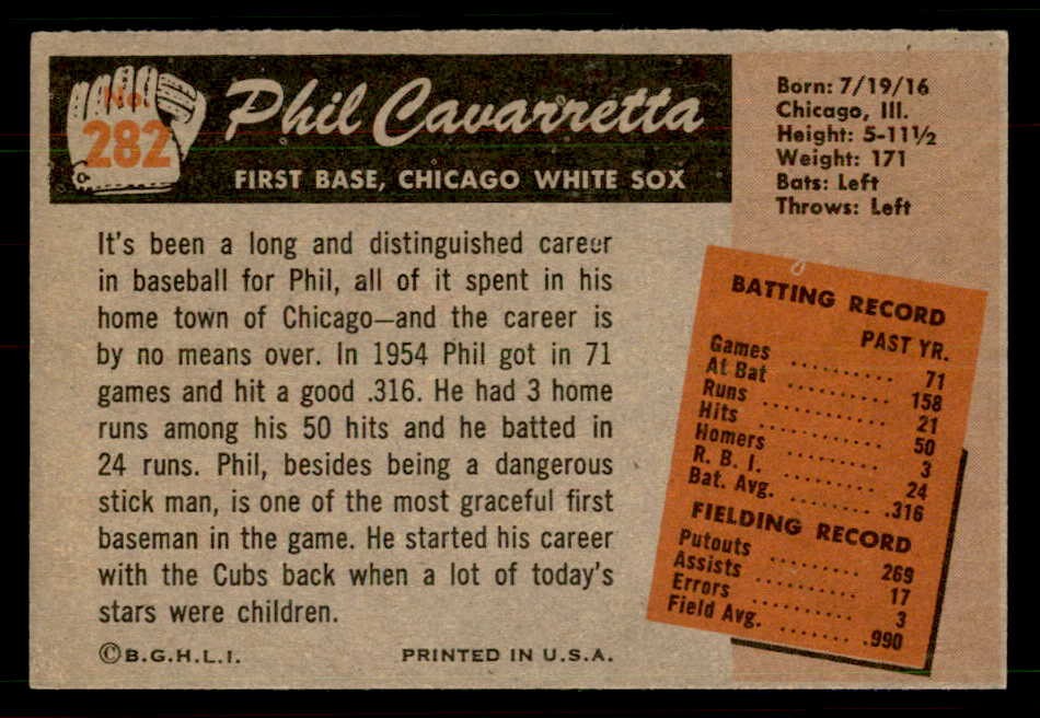 1955 Bowman Baseball #282 Phil Cavarretta White Sox EX 550797